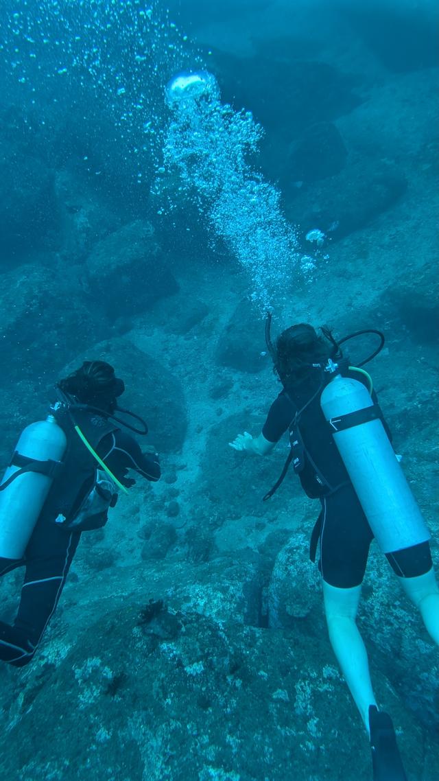 Diver with rock-on sign